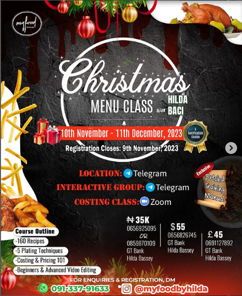 Hilda Baci Christmas Menu Class